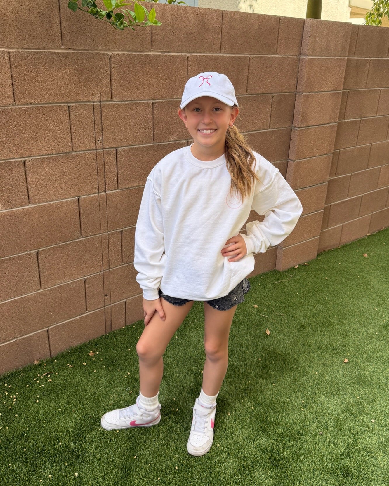 Kids' Embroidered Bow Baseball Hat - Pink