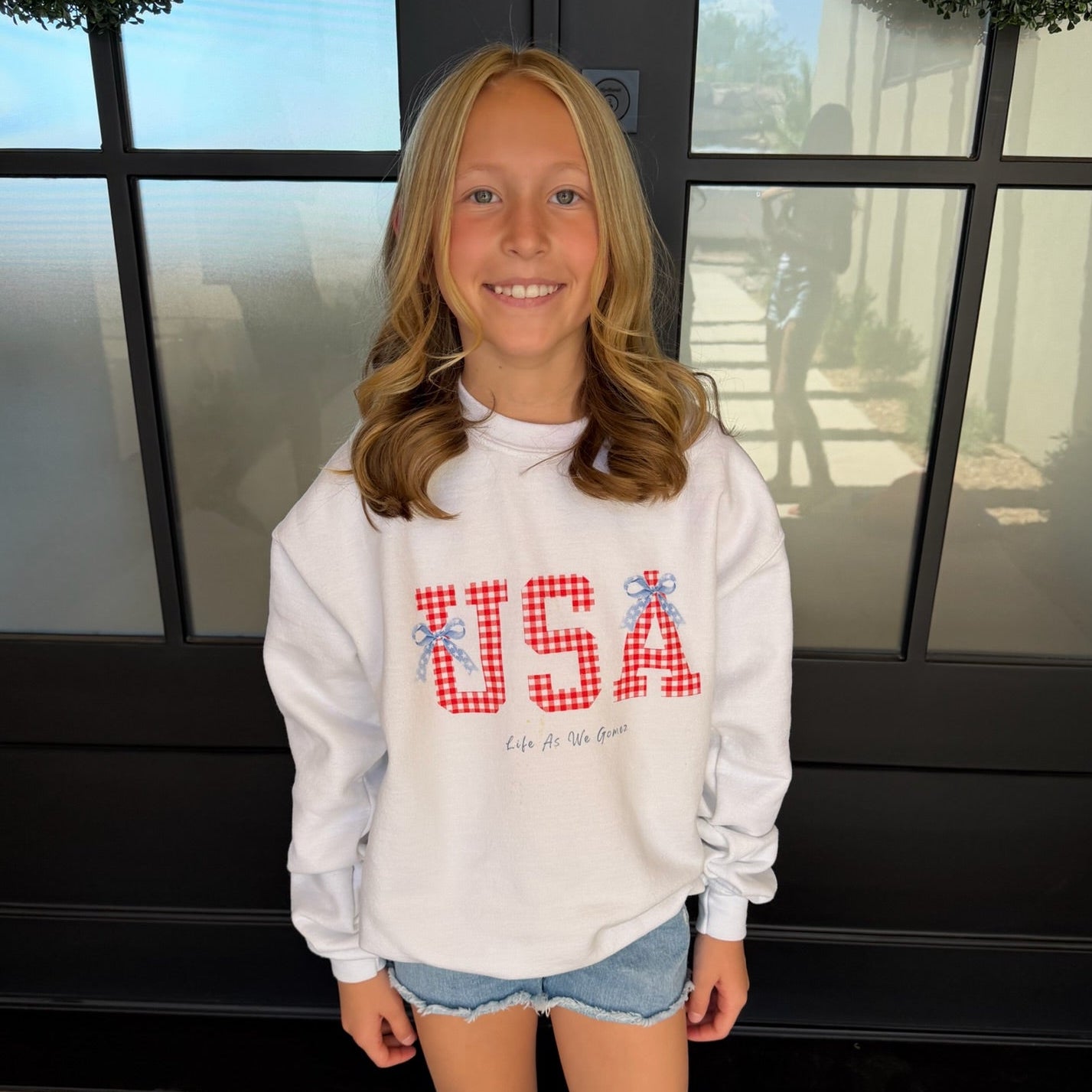 Kids' Little Miss USA Blue Bow Crewneck