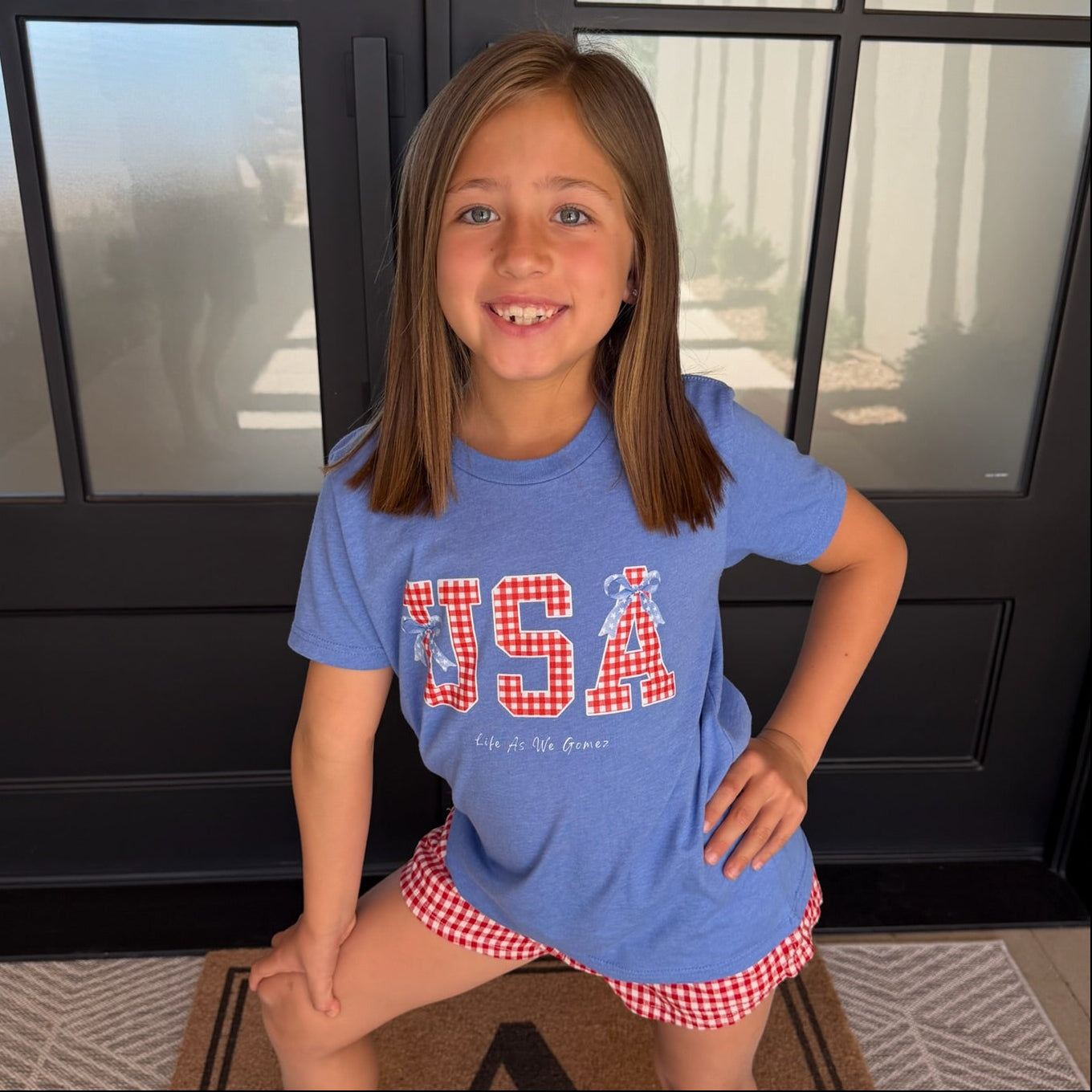 Kids' Little Miss USA Blue Bow T-Shirt