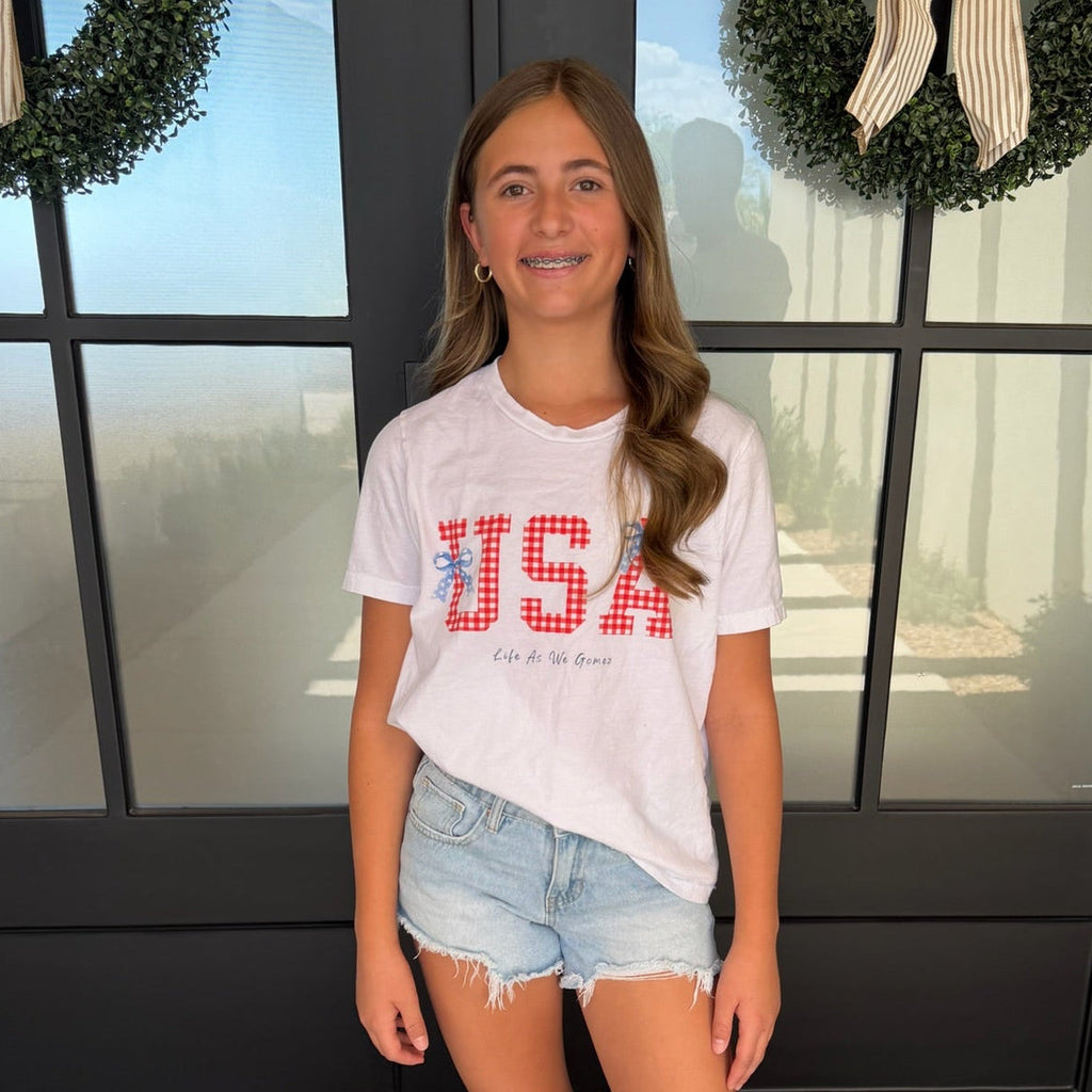 Kids' Little Miss USA Blue Bow T-Shirt