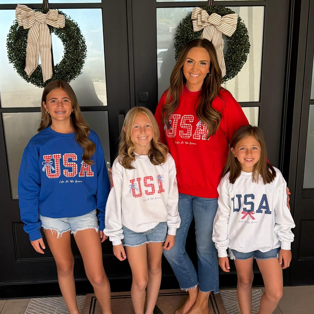 Women's American Girl Blue Bow Crewneck