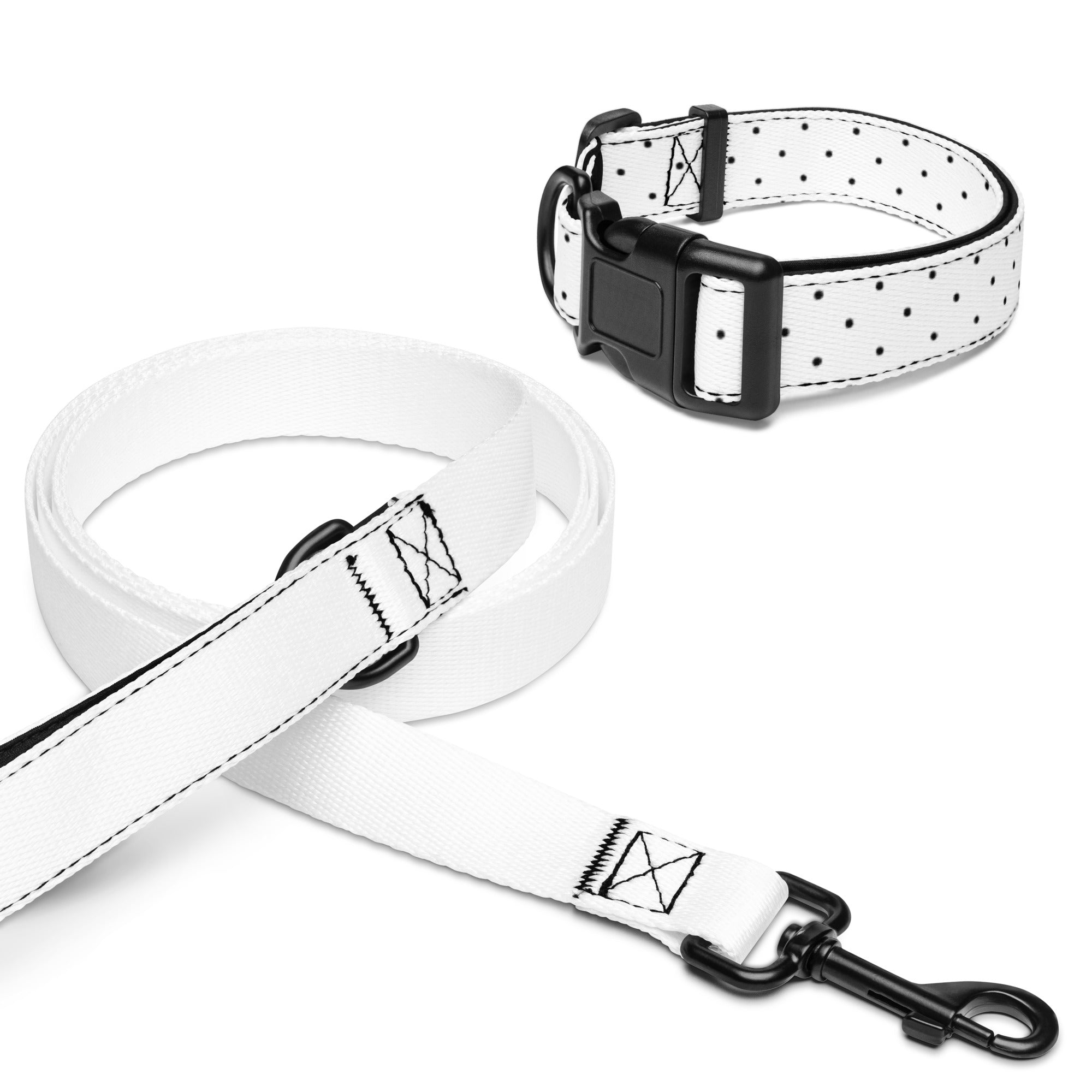 Polka Dot Pet Collar & Leash - White