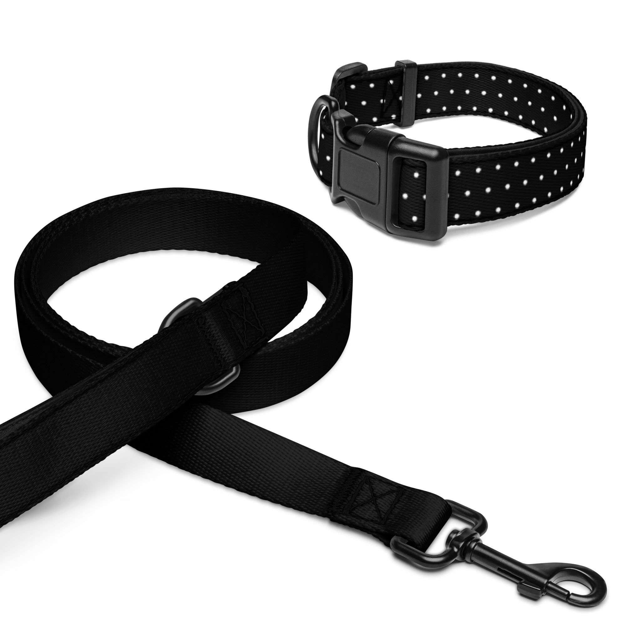 Polka Dot Pet Collar & Leash - Black