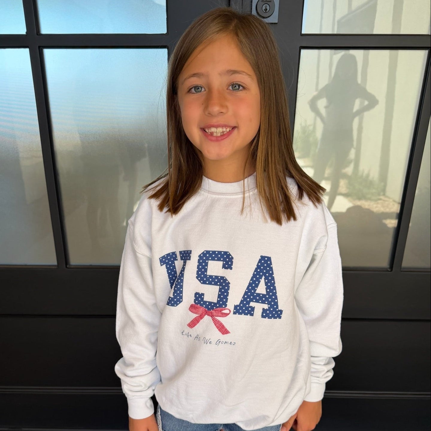 Kids' Little Miss USA Red Bow Crewneck